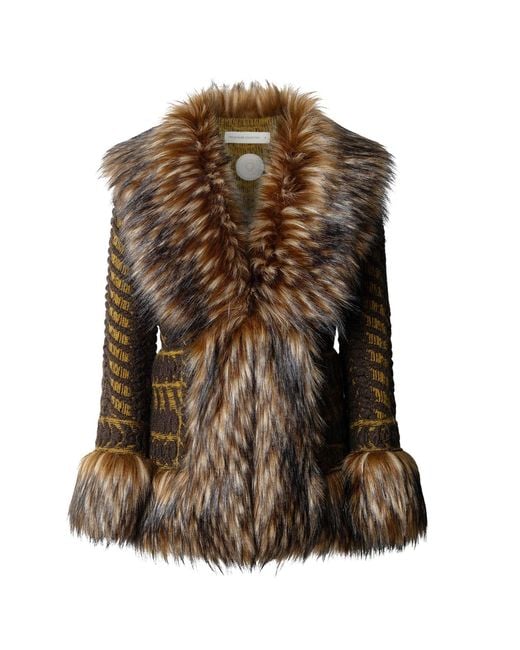The Extreme Collection Brown Short Knit Coat With Faux Fur Leonore
