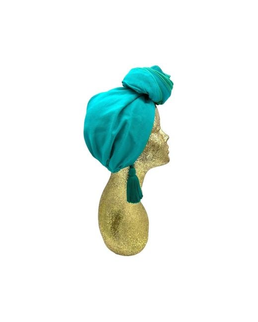 Julia Clancey Green Edith Jade & Azure Peacock Reversible Tassels Linen Turban