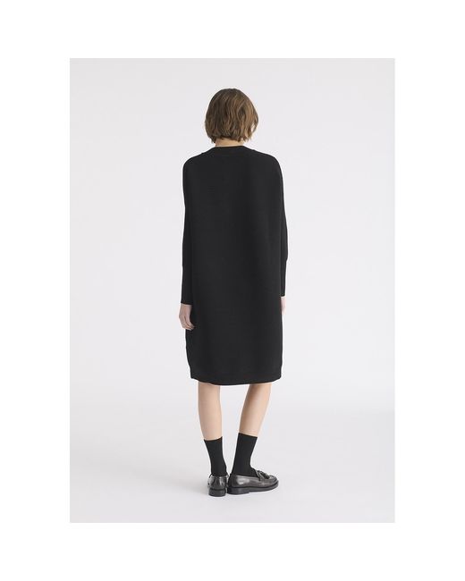 Paisie Black V-Neck Ribbed Jumper Dress