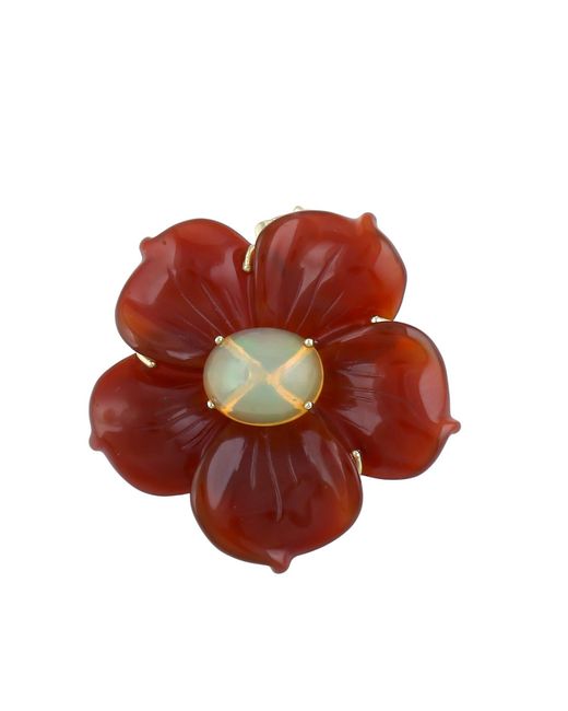 Artisan Red 14K Carved Onyx & Ethiopian Opal Flower Pendant
