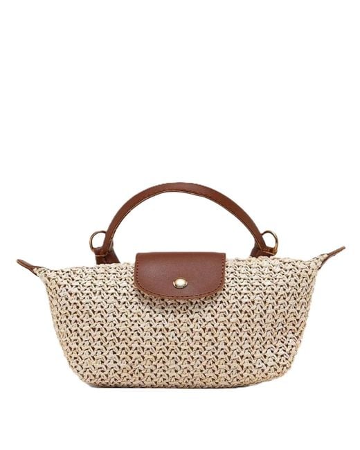 Springmoonatelier Brown Neutrals Mini Straw Crossbody Bag