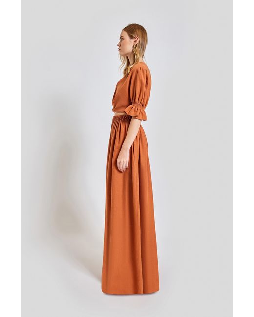 Lilamie Orange Marrakesh Puff Sleeve Summer Crop Top