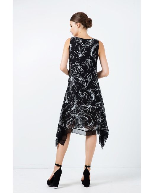 Conquista Black Sleeveless Layer Dress With Net Detail