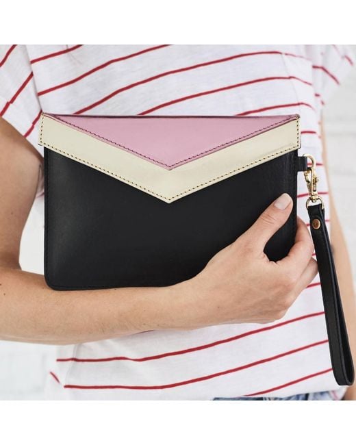VIDA VIDA Black Chevron Leather Clutch Bag