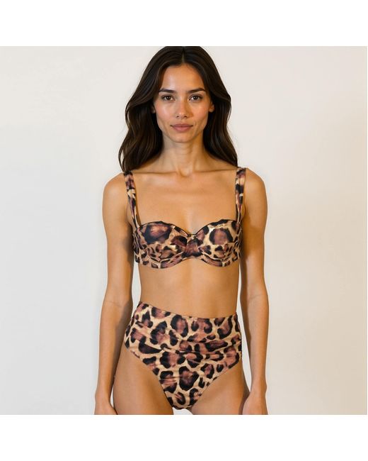 Deessa Ibiza Black Neutrals Leopard Print Tummy Control High-Waisted Shapewear Bikini Bottom Made