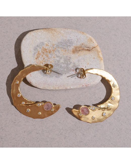 Rare Matters Jewelry Metallic Timeless Organic Strawberry Quartz Crescent Earrings