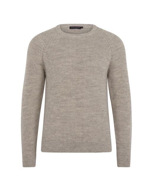 Paul James Knitwear Gray Neutrals Sheepsoft British Wool Byron Fisherman Rib Knit Jumper for men