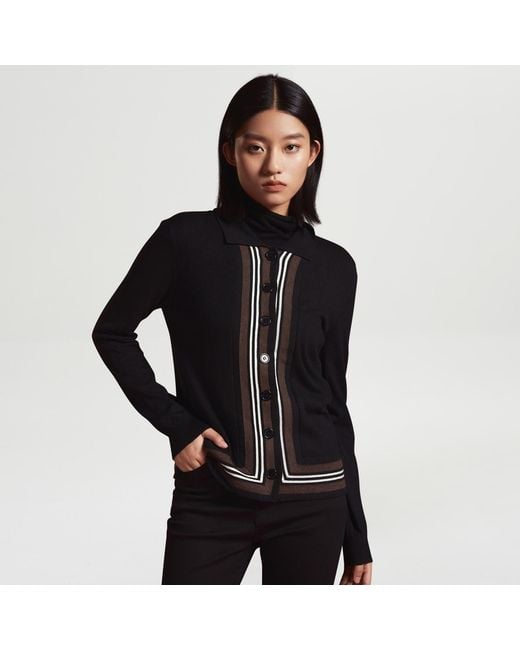 Smart and Joy Black Cardigan With Contrasting Edges- And Coffee