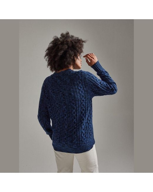 Salts Cashmere Blue Space Dyed Cable Crew Neck Sweater