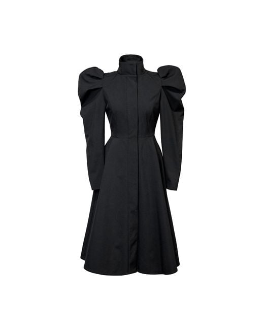 RainSisters Black Coat With Balloon-Styled Sleeves: Majestic Night