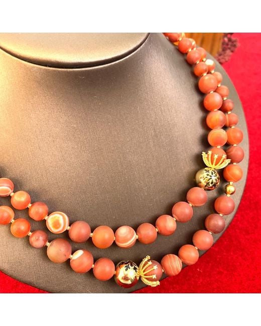 Farra Red Christmas Agates Double Strands Necklace