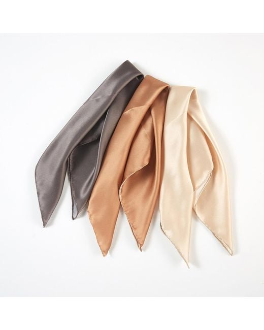 Soft Strokes Silk Brown Neutrals Pure Silk Scarf Sand Beach Solid Colour Collection Set Of Three Small