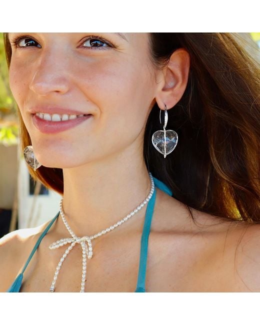 Mineralgems•Studio White Neutrals Clear Quartz Heart Earrings