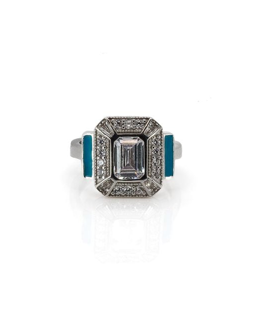 Ebru Jewelry Blue Turquoise Enamel & Diamond Sterling Ring