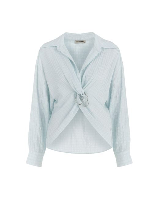 Nocturne Blue Textured Blouse With Front Knot