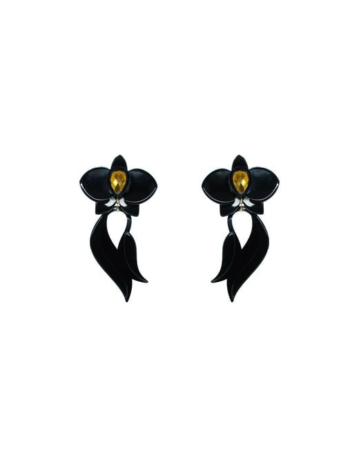 Gissa Bicalho Black Acrylic Handmade Earring Deco Orchid