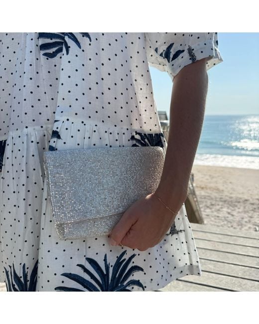 Pick Happy Gray Steel Cut Beaded Petite Clutch Platinum