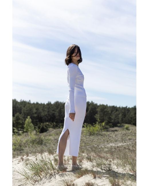 SALANIDA White Madonna Ribbed-Knit Midi Skirt *Reversible