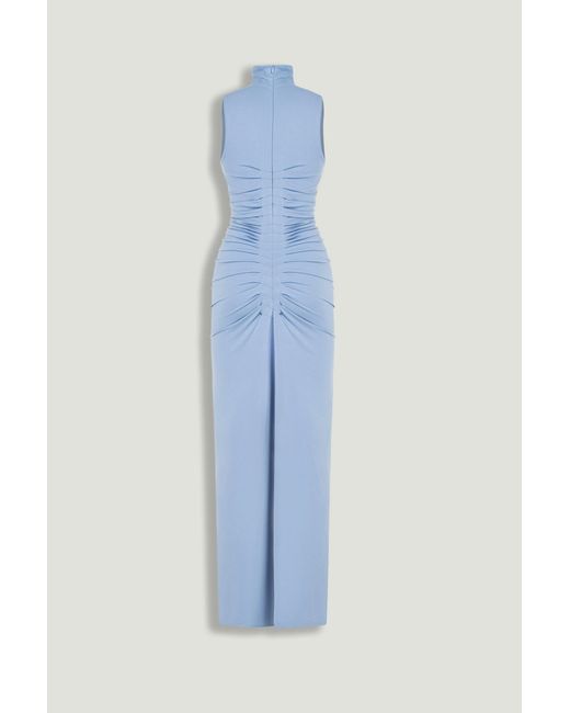 Nocturne Blue Ruched High-Neck Maxi Dress