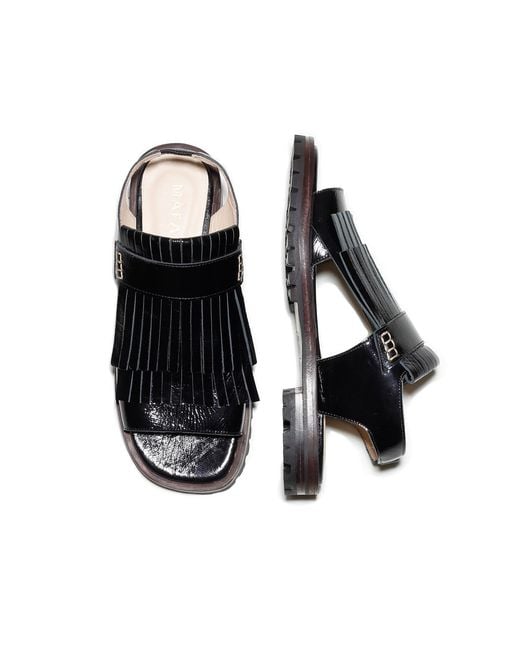 Mafalda Black Rio Patent Fringe Sandals