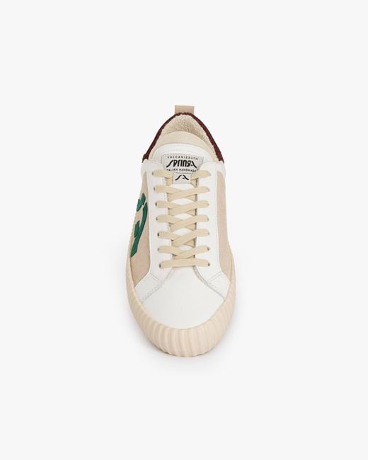 Springa | Unique Vulcanized Sneakers Italian Handmade White Wavy Leather & Suede Nude for men