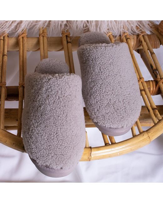 Pretty You London Gray Sheepskin Mule Slipper Jude