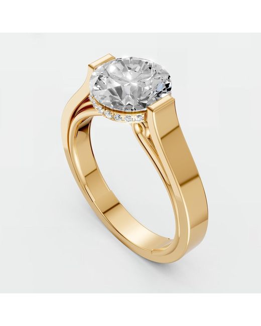 Aya Fine Jewelry Metallic Round Lab Diamond Solitaire Engagement Ring With Hidden Halo