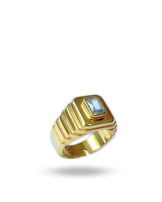 LINYA JEWELLERY Metallic Octagon Stone Signet Ring