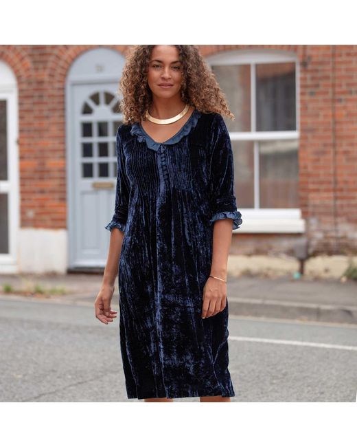 At Last Blue Silk Velvet Karen Dress