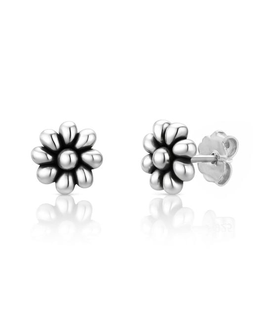 Unaloe Metallic Sterling Flower Stud Earrings – Contemporary Minimalist Designer Jewelry For