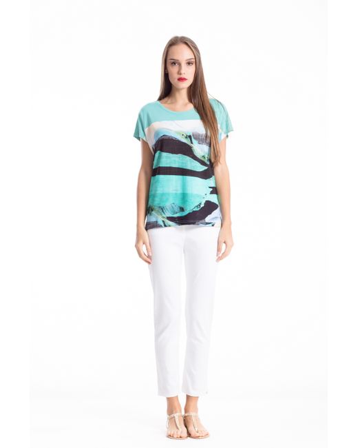 Conquista Green Short Sleeve Print Top By