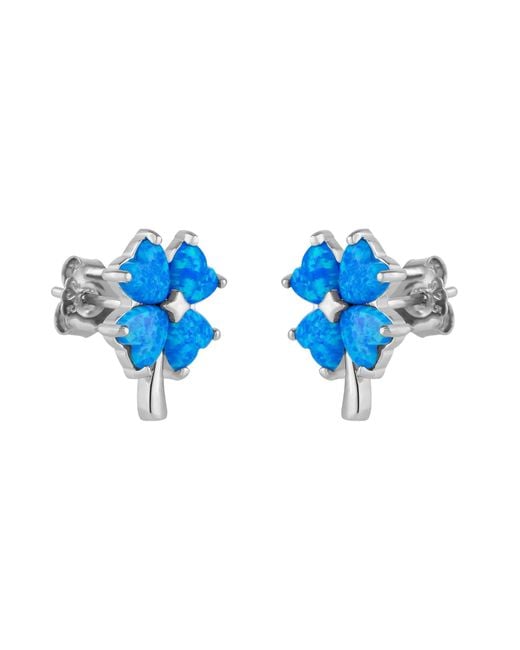 Spero London Blue Opal Four Leaves Clover Sterling Stud Earring
