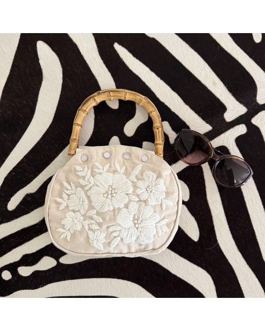 Pick Happy Metallic Bermuda Bag Canvas Floral Embroidery