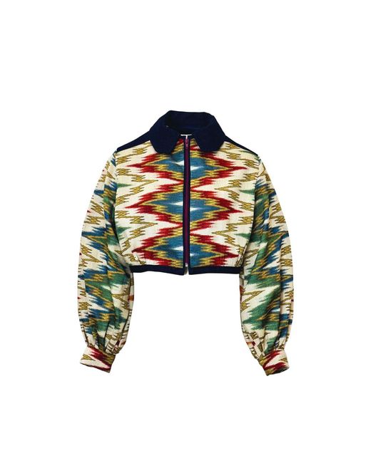 Couture to Your Door Green Upholstery Upcycled Denim Zip Jacket