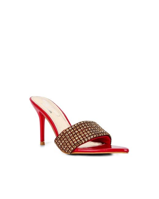 Rag & Co Red Adina Diamante Embellished Slip On Sandals