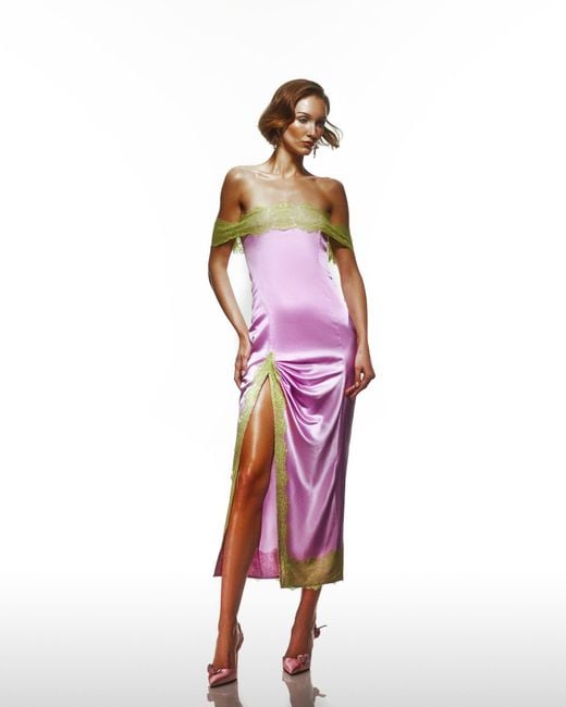 Maison sél Purple Silk Lilac Dress – Lace