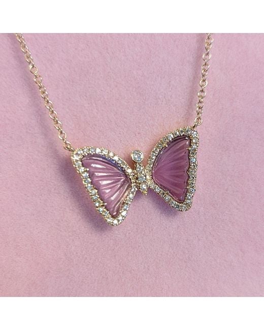 KAMARIA Pink Mini Amethyst Butterfly Necklace With Diamonds
