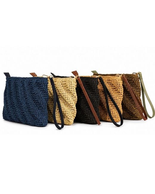 Hamel Atelier Blue Handwoven Raffia Clutch Bag