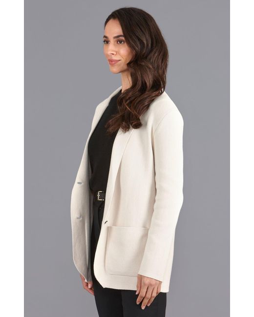 Paul James Knitwear Gray Neutrals Midweight Cotton Tara Relaxed Fit Knitted Blazer