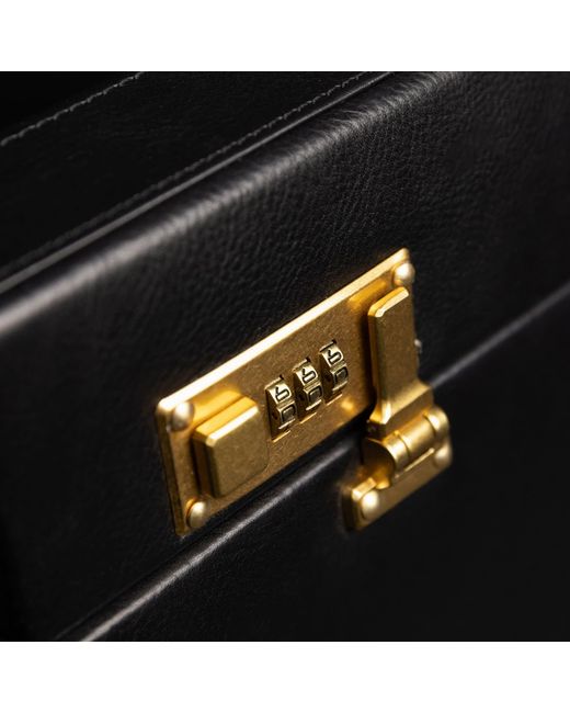 Time Resistance Black Leather Attaché Case Briefcase for men