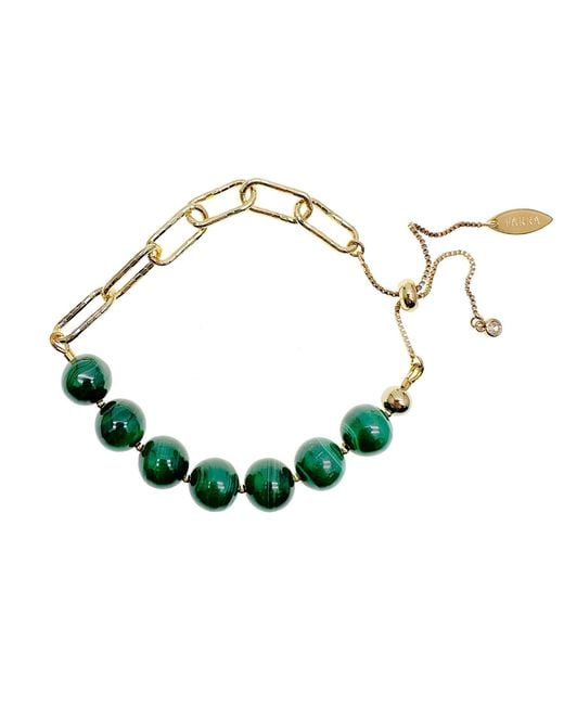 Farra Green Round Malachite Adjustable Chain Bracelet