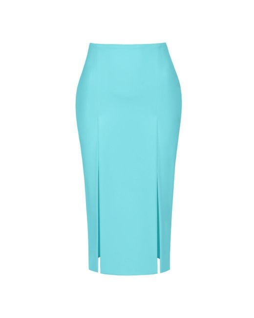 AGGI by HALEWSKI Blue Salma Radiance Midi Pencil Skirt With Slits