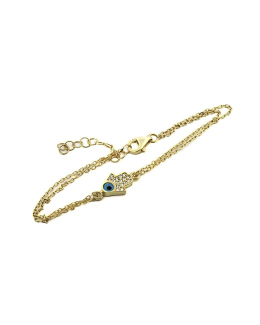 Ebru Jewelry Metallic Minimalist Sparkly Hamsa Hand & Evil Eye Bracelet