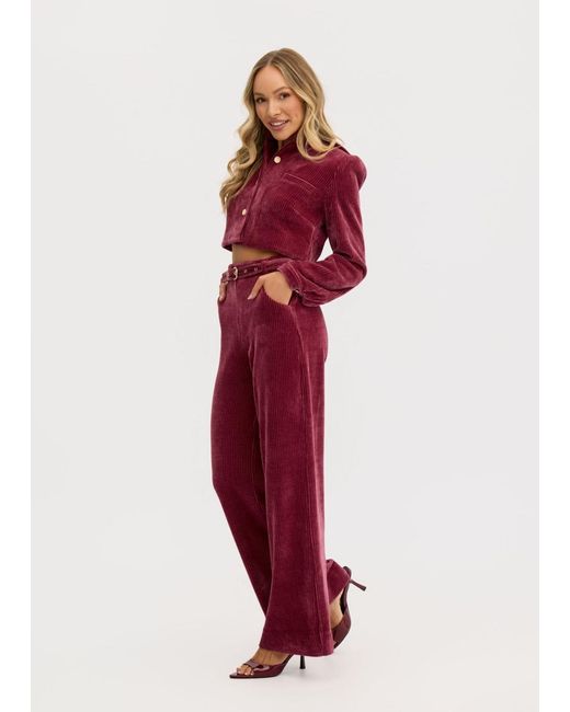 Why Mary Red Odessa Stretch Corduroy High Waisted Pants