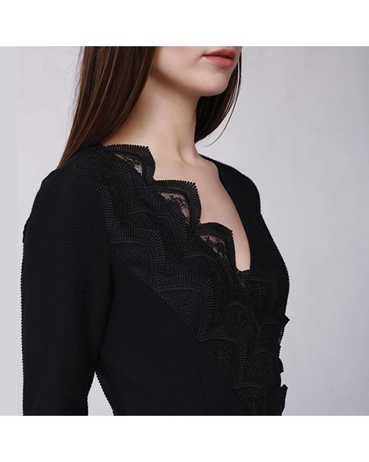 Smart and Joy Black Lace Edge Knitted Wrap Dress