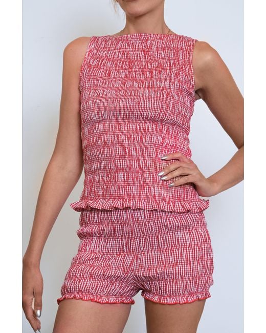 Amy Lynn Pink Danica Cotton Gingham Shirrerd Shorts