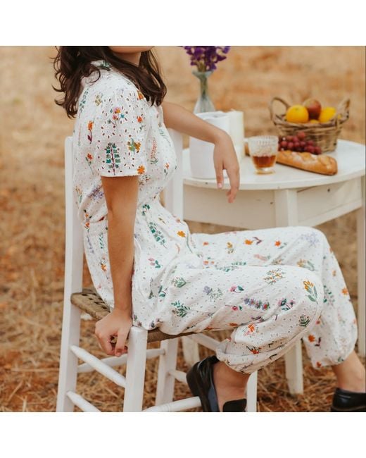 Em & Shi White Summer Herbs Jumpsuit