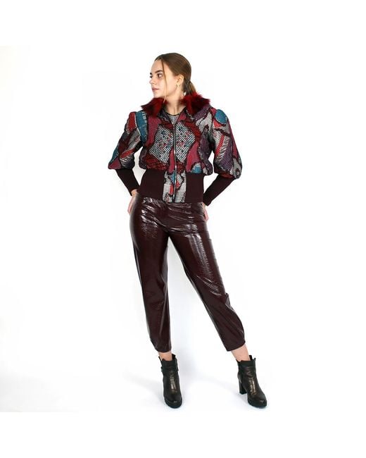 Lalipop Design Purple Vegan Leather Tapered Maroon Pants