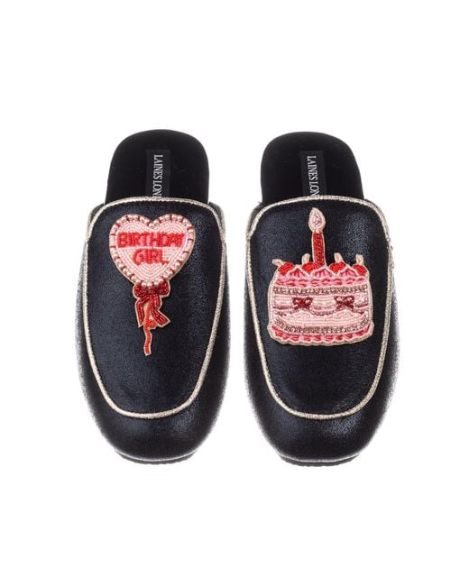 Laines London Orange Classic Mules With Birthday Girl & Birthday Cake Brooches
