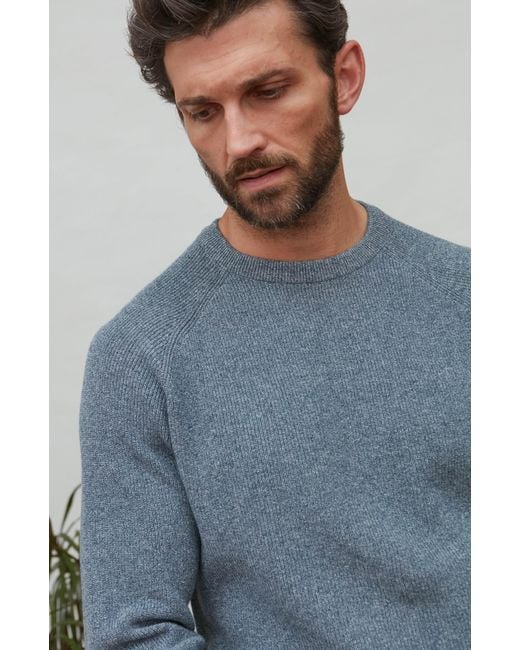 Paul James Knitwear Blue Cotton Lightweight Fisherman Dylan Rib Jumper for men